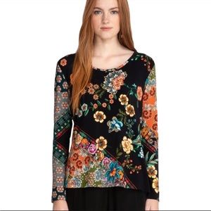 Johnny Was Multicolor Floral Long Sleeve Top